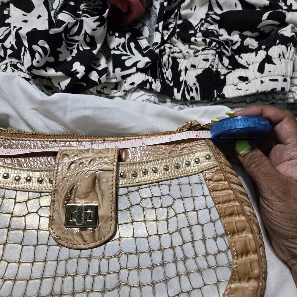 BRAHMIN**AUTHENTIC*** CYNTHIA STYLE PURSE, CROCODILE, CREAM/TAN, - Picture 10 of 12